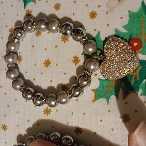 Elegant Silver Beaded Bracelet A Heart